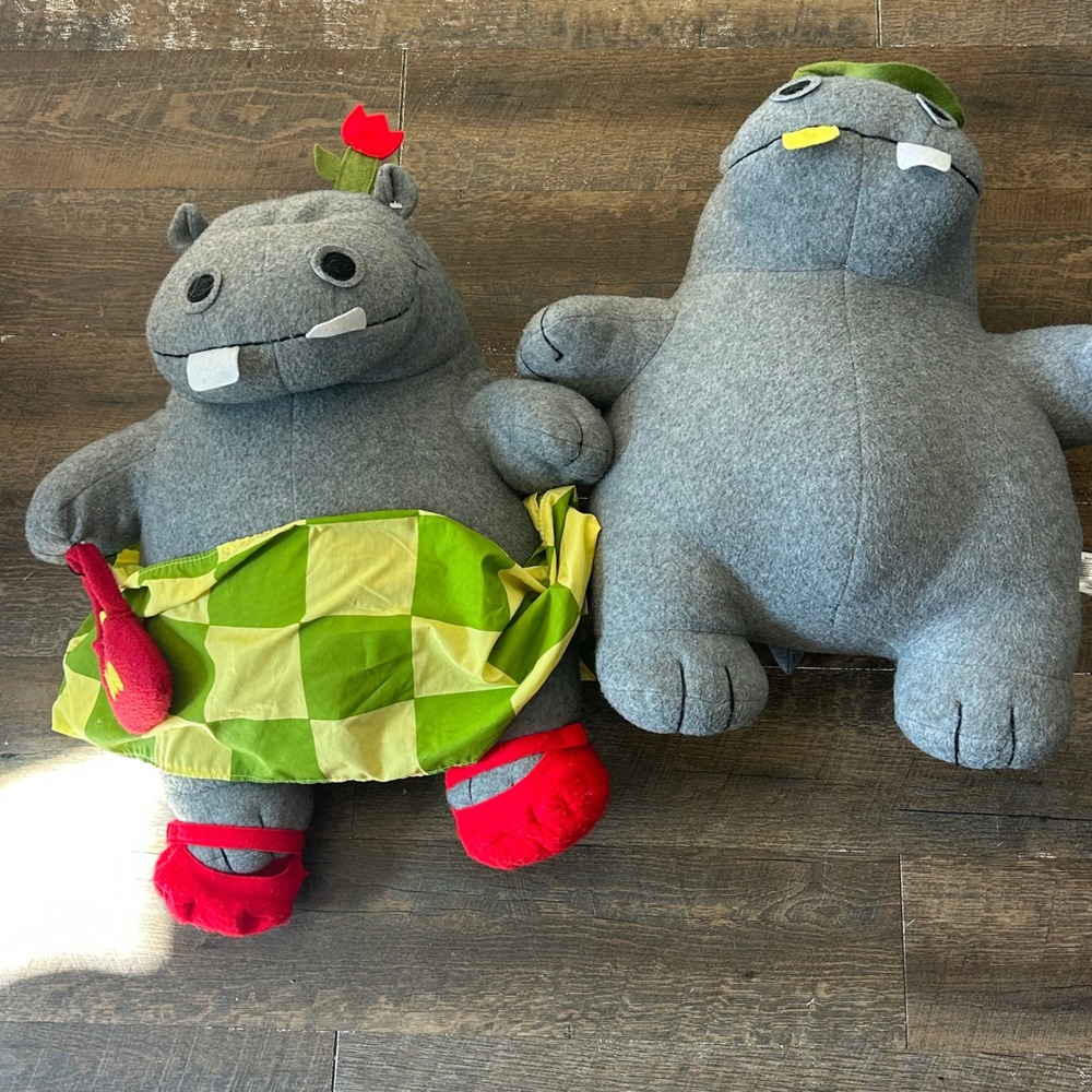 Vintage 1999 Crocodile Creek George and Martha Hippo Plush Set 20 inch Grey